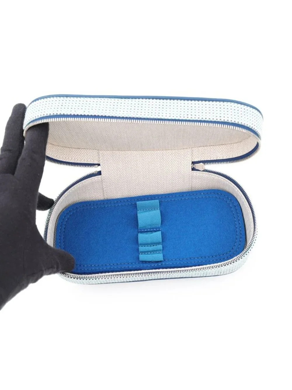 Hermes Pouch Escale Marine Silver Toile H Makeup